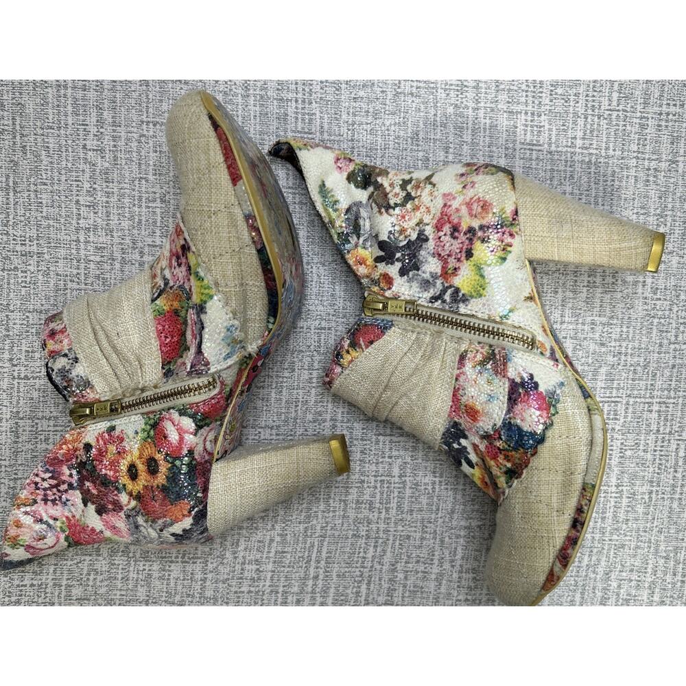 Irregular Choice Miaow Heeled Ankle Boots 38 / 7.5 Cat Floral Brocade Whimsy - Picture 5 of 11